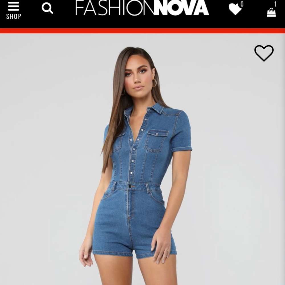 Fashion Nova Denim romper: “Sent with love”